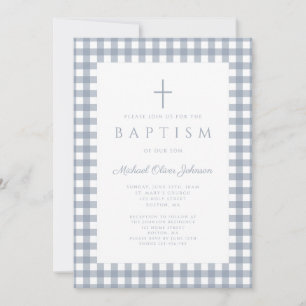 Faire invitation de baptême garçon à carreaux bleu