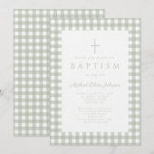 Faire invitation de baptême garcon à carreaux vert (Devant / Derrière)