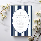 Faire invitation de baptême garçon rayé bleu marin