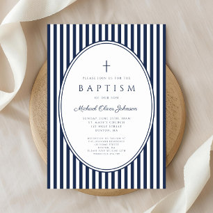 Faire invitation de baptême garçon rayé bleu marin