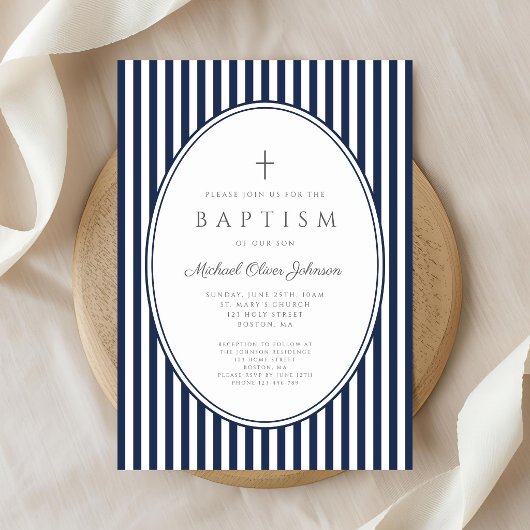 Faire invitation de baptême garçon rayures bleu ma