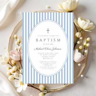 Faire invitation de baptême garçon rayures bleues