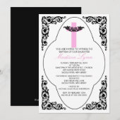 Faire invitation de baptême noir et rose (Devant / Derrière)