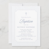 Faire invitation de baptême rayée bleu-gris (Devant)