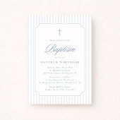 Faire invitation de baptême rayée bleu-gris