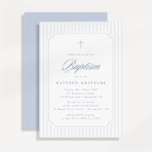 Faire invitation de baptême rayée bleu-gris