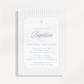Faire invitation de baptême rayée bleu-gris