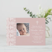 Faire invitation de baptême rose plum et damas bla (Debout devant)