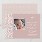 Faire invitation de baptême rose plum et damas bla (Devant / Derrière)