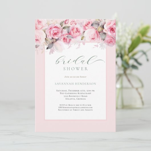 Faire invitation de douche de mariée florale rose (Debout devant)