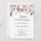 Faire invitation de mariage 50 ans en violet (Devant)