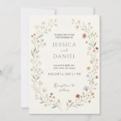 Faire invitation de mariage à bordure florale pêch (Devant)