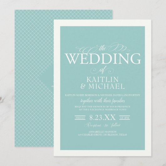 Faire invitation de mariage à bordure (Turquoise c (Devant / Derrière)