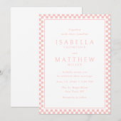 Faire invitation de mariage à cadre à damier rose (Devant / Derrière)