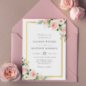 faire invitation de mariage à cadre floral rose