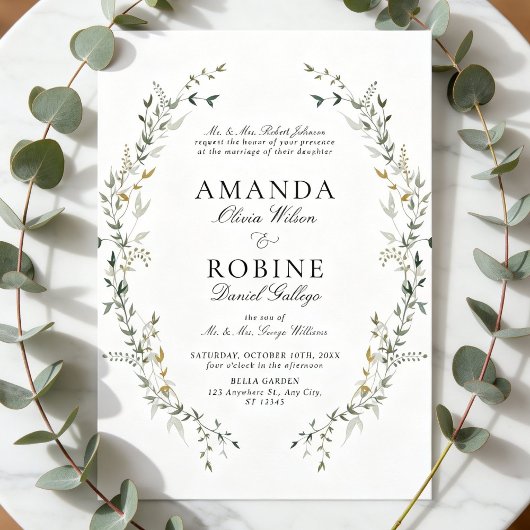Faire invitation de mariage à couronne botanique é