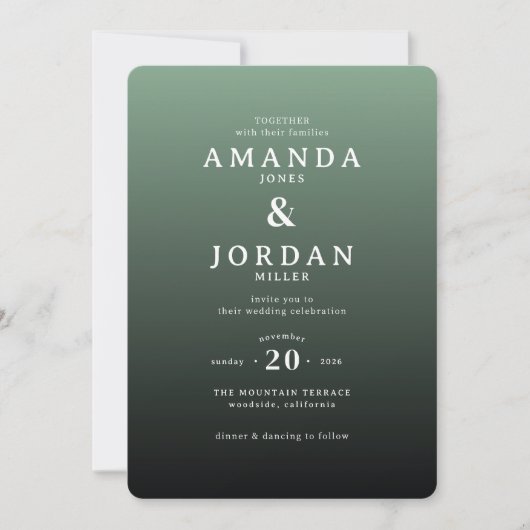 Faire invitation de mariage à dégradé vert élégant (Devant)