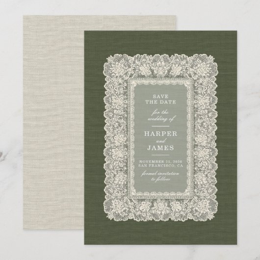 Faire invitation de mariage à dentelle Save the Da (Devant / Derrière)