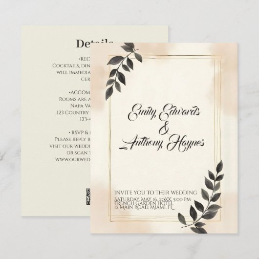 Faire invitation de mariage à feuille vert foncé (Devant / Derrière)