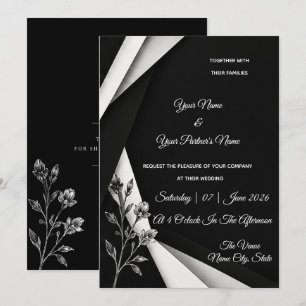 Faire invitation de mariage à fleurs noir