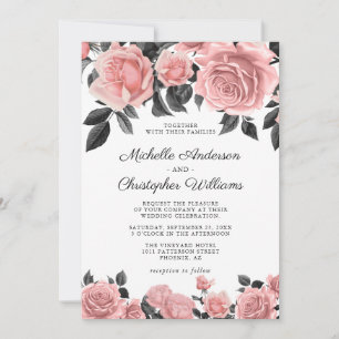 Faire invitation de mariage à fleurs rose poudré p