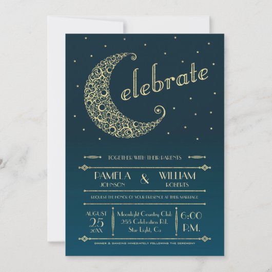 Faire invitation de mariage à la lune élégante (Devant)