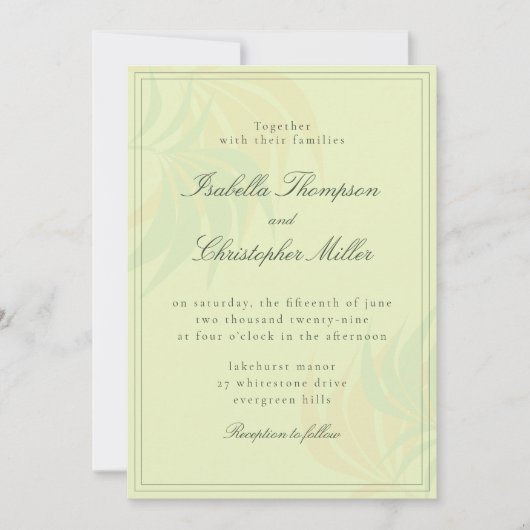 Faire invitation de mariage à la palme verte éléga (Devant)