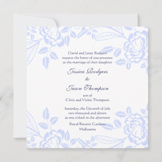 Faire invitation de mariage à la rose bleue douce (Devant)