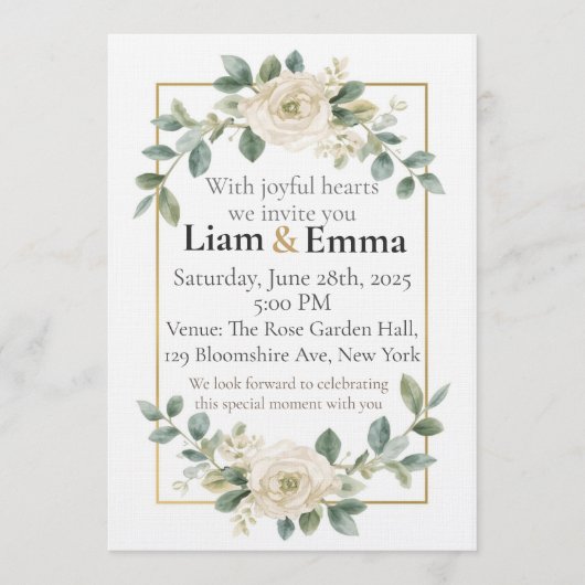 Faire invitation de mariage à la verdure de rose b (Devant)