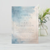 Faire invitation de mariage à l'aquarelle bleu sér (Debout devant)