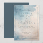 Faire invitation de mariage à l'aquarelle bleu sér (Devant / Derrière)