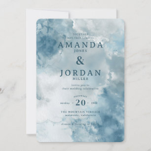 Faire invitation de mariage à l'aquarelle bleu sér