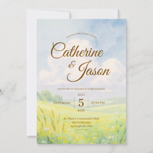 Faire invitation de mariage à l'aquarelle colline (Dos)