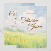 Faire invitation de mariage à l'aquarelle colline (Devant / Derrière)