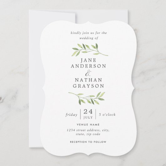 Faire invitation de mariage à l'aquarelle de feuil (Devant)