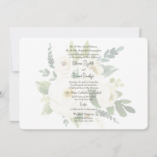 Faire invitation de mariage à l'aquarelle de rose (Devant)