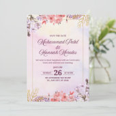 Faire invitation de mariage à l'aquarelle rose et (Debout devant)
