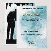Faire invitation de mariage à l'aquarelle sarcelle (Devant / Derrière)
