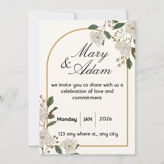 Faire invitation de mariage à l'arche de rose blan (Devant)