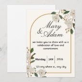 Faire invitation de mariage à l'arche de rose blan (Devant / Derrière)