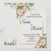 Faire invitation de mariage à l'arche florale rose (Devant / Derrière)