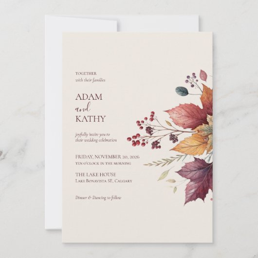Faire invitation de mariage à l'automne avec feuil (Devant)