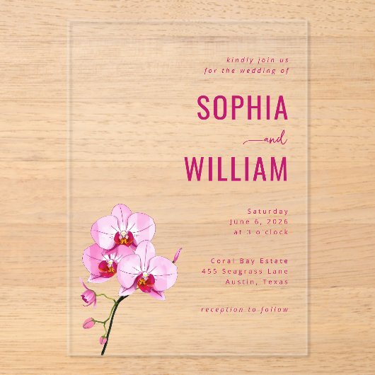 Faire invitation de mariage à l'orchidée rose soph (Recto)