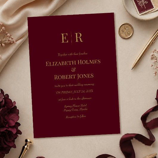 Faire invitation de mariage à monogramme doré et b