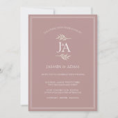 Faire invitation de mariage à monogramme rose pous (Devant)