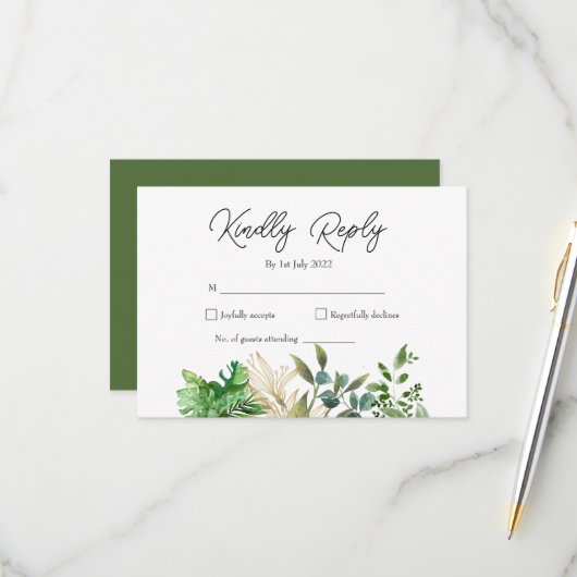 Faire invitation de mariage à motif botanique élég (Devant/Arrière en situation)