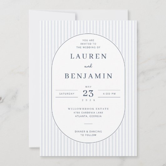 Faire invitation de mariage à rayures bleues (Devant)