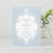 Faire invitation de mariage à rayures bleues et bl (Debout devant)