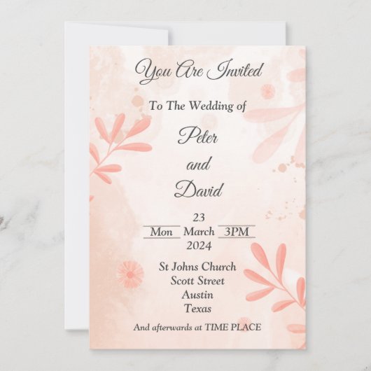 Faire invitation de mariage, aquarelle rose (Devant)