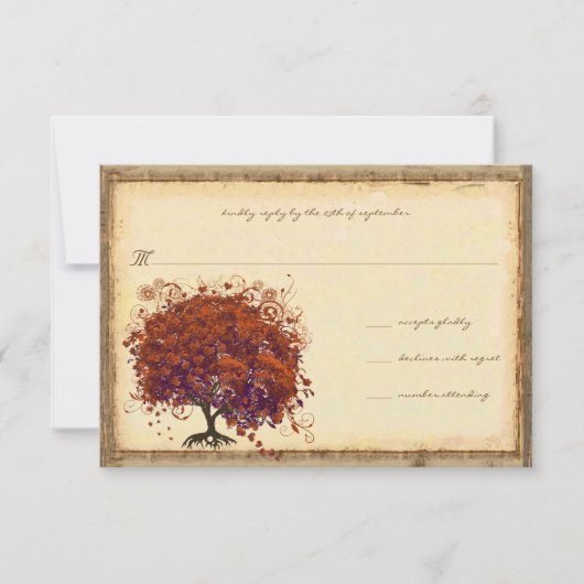 Faire invitation de mariage arbre à cœur prune cor (Devant)